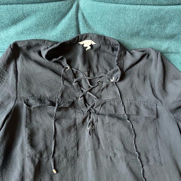 Navy H&M Lace-Up Blouse - Picture 6 of 7